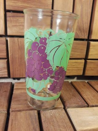 Vintage Ball Rare Sour Cream Jar - Purple Grapes On Vine Euc 16 Oz Glass