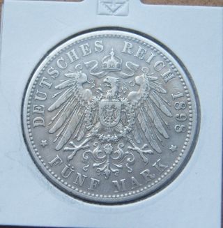 Germany 5 Mark 1898 Otto Kingdom Of Bavaria.  Rare Coin