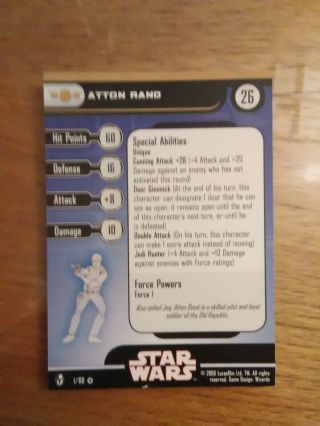 Star Wars Miniatures Knights Of The Old Republic 1 Atton Rand Very Rare