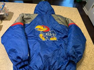 Vtg Starter Jacket Ncaa University Of Kansas Xl X - Large Big Logo Rare 90s Blue
