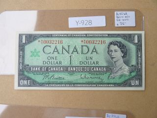 Banknote Canada 1967 1 Dollar Rare Prefix No Remplacement Value 75.  00 Y928