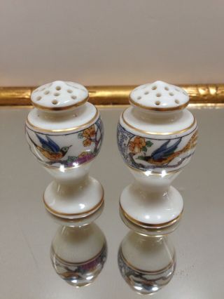 Rare Antique Lenox China Ming Set Salt & Pepper Shakers W/ Stoppers - Birds Htf
