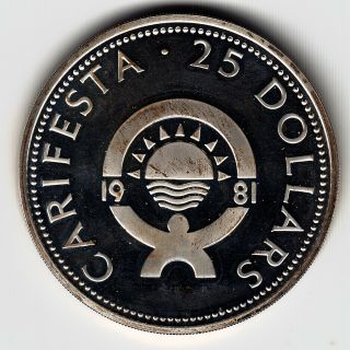 Barbados 25 Dollars 1981 Km31 Ag500 28.  28g Carifesta Imp.  Proof Minted 1,  008 Rare