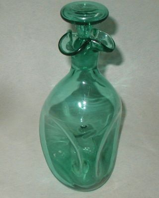 Blenko Sea Green Pinched Decanter Mid Century Modern Wayne Husted Rare Color