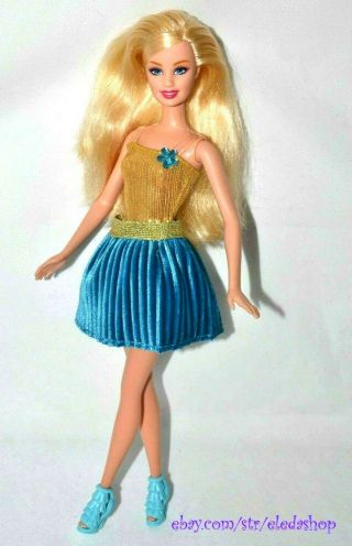 Barbie Doll Rare Pretty In Stunning Gold Blue Dress And Shoes