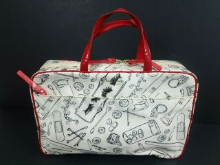 Rare Kate Spade Women Bag White Black Red Cosmetic Toiletry Jewelry Travel Case