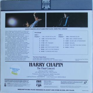 HARRY CHAPIN Laserdisc The Final Concert Live LD Rare 