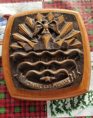 Rare 1960s Us Navy Uss Isle Royale Ad - 29 8 X 7 Inch Brass Ships Plaque
