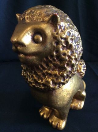 Rare Mid Century Signed Howard Pierce Gold Leaf Sitting Lion 9 " Figurine Xlnt