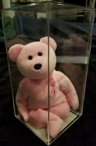 Prototype Pink Breast Cancer Bear Beanie Baby " Ultra Rare.  Mq " - True Blue Beans