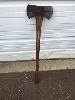 Antique Collins Double Bit Axe Head With Handle Old Rare