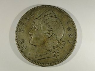 1897 Dominican Republic Un Peso Rare One Year Type In