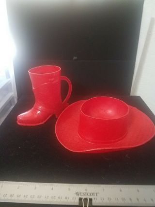 Roy Rogers Rare 1950s Cowboy Hat And Ceral Bowl With Boot Drinking Mug.
