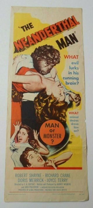 Neanderthal Man Rare 1953 Insert Sci - Fi Movie Poster Famous Horror Monsters