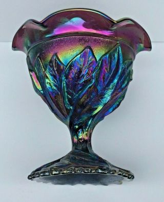 1960s Imperial Purple Carnival Glass Rare Acanthus Footed Compote