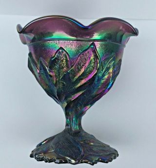 1960s Imperial Purple Carnival Glass RARE Acanthus Footed Compote 2