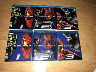 Marvel Raimi Spider - Man 1 2 3 Trilogy Blu - Ray Disc Set With Rare Oop Slipcovers