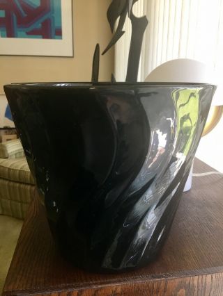 Rare Black Art Deco Bauer Ware Swirl Vase / Garden Pot 9.  5 " With Label 1930 