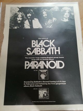 Rare Black Sabbath Paranoid Album Release Ad Warner Bros U.  S.  Tour