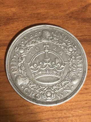 1928 Great Britain George V Silver Wreath Crown Coin Uk Rare Year