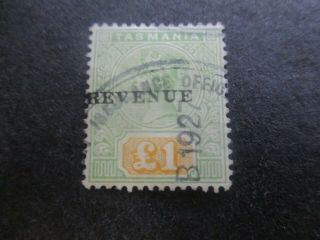 Tasmania Stamps: £1 Revenue Overprint - Seldom Seen - Rare (f41)