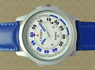 CITIZEN Men ' s Quartz Watch w/Rare White/Bllue Face Styling Fast USA Shipper 11 2