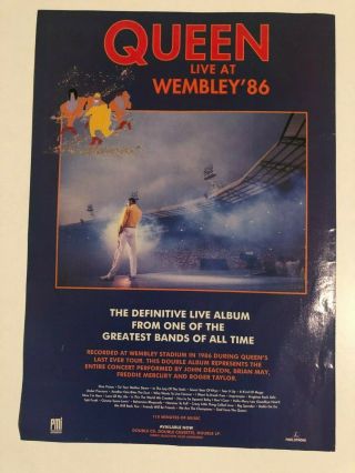 1992 Queen " Live At Wembley 86 " Promo Poster Ad 8 " X 11 " Rare
