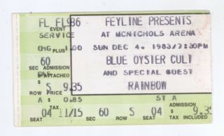 Rare Blue Oyster Cult & Rainbow 12/4/83 Denver Mcnichols Arena Ticket Stub Boc