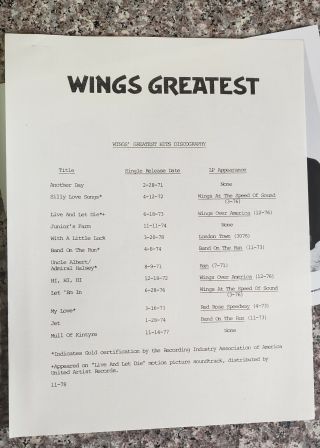 Paul McCartney ' Wings Greatest ' 1978 Press Kit Rare Beatles Memorabilia 4