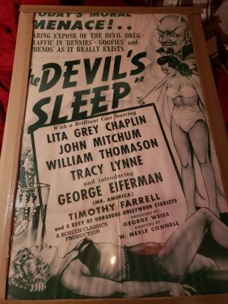 Devils Sleep 1949 Orig Movie Poster Extremly Rare Drug Expose Of The Devils Drug
