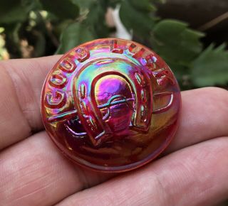 Rare 1974 Fenton Red Carnival Glass Hoacga Souvenir Good Luck Pin Brooch