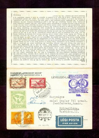Hungary 1932 Rare Patriotic Airmail Card / Pilot (kalman) Signed / 2 Scans