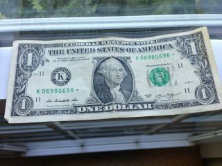 Rare One Dollar Bill Repeating Serial Number 06980698 Star