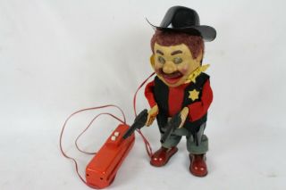 Vintage Japan Cragstan Battery Operated Two Gun Sheriff Cowboy Tin Toy Rare Old