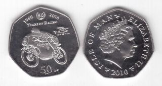 Isle Of Man - Rare 50 Pence Unc Coin 2010 Year Km 1469 Motorcycle Suzuki Tt Race