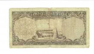 1959 Iraq 1/2 Half Dinar Issue Very Rare Banknote Vintage Currency