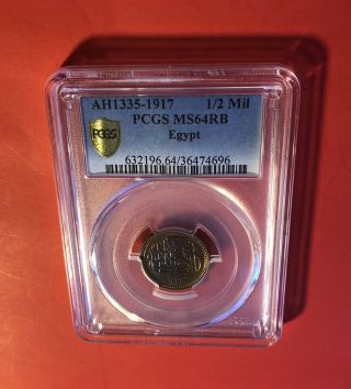 Egypt - 1/2 Millieme Graded Coin (sultan Husien Kamel) 1917,  Graded By Pcgs64.  Rare