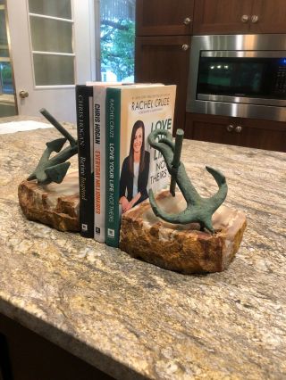 Rare Curtis Jere Nautical Anchor Bookends Signed 1976 Onyx