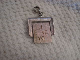 S49 - Vintage Monet Brushed Silver Tone Spinner Charm I Love You Rare