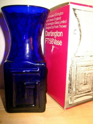 Rare Dartington Ft58 Glass Vase Frank Thrower Greek Key Bristol Blue
