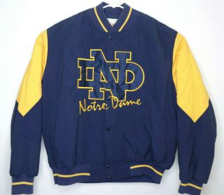 Vintage Notre Dame Mens S L Legens Satin Jacket Snap Up Rare Nav Blue And Gold.