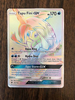 Pokemon Tcg Card - Tapu Fini Gx 152/147 - Hyper Rainbow Rare Full Art