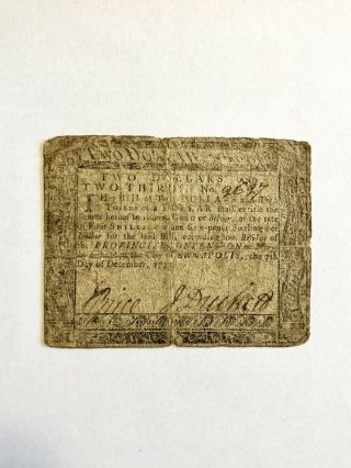 Rare Colonial Currency 1775 Maryland “2 And 2/3rds Of A Dollar”