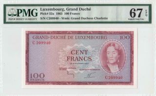 1963 Grand Duche De Luxembourg 100 Francs Rare ( (pmg 67 Epq))
