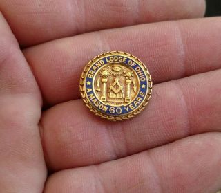 Rare Vintage Freemasons 60 Yr Mason Service Pin Grand Lodge Ohio