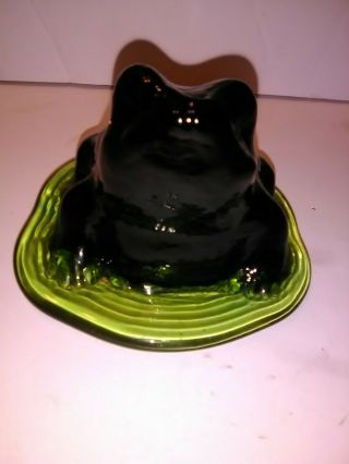 Vintage Rare Viking Art Glass Frog Collectible Paperweight Avacado Green