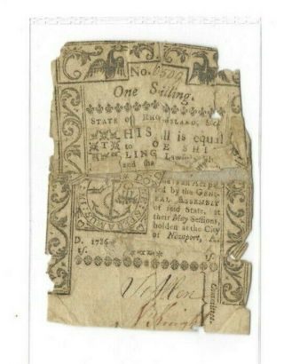 (1 Shillings) 1786 " Colonial " (rare Note) " One Shilling " Rare 1786 Rare Item