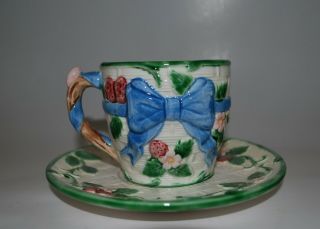 Haldon Group Rare 1985 Blue Ribbon & Bow Pattern Teacup And Saucer