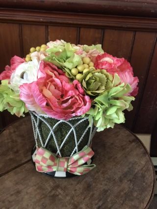 Mackenzie Childs Tulip Courtly Check Flower Bouquet Retired Metal Basket Rare