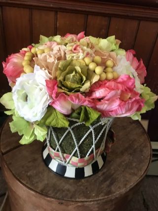 Mackenzie Childs Tulip Courtly Check Flower Bouquet Retired Metal Basket Rare 2